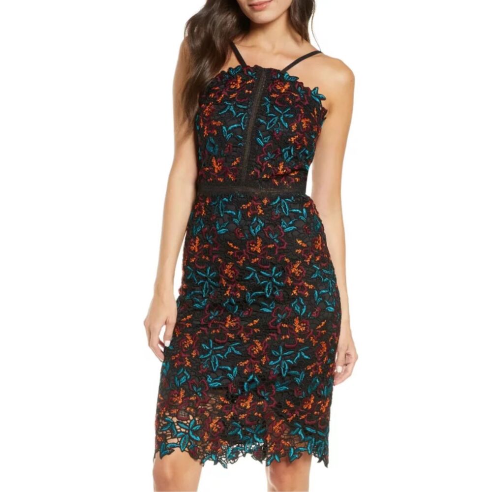 Chi Chi London Payge Halter‎ Neck Lace Cocktail Dress black size 6